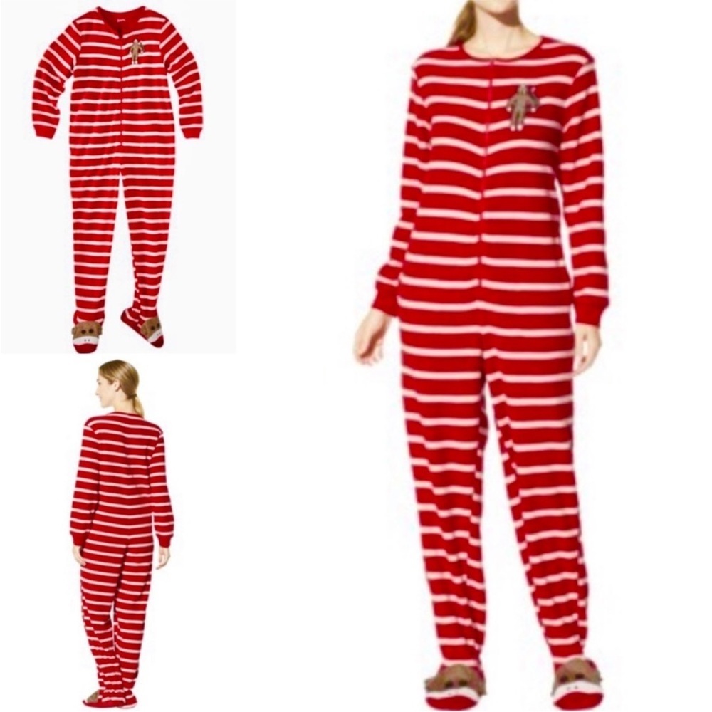 NWT Nick & Nora Footie Red Stripe Sock Monkey PJ